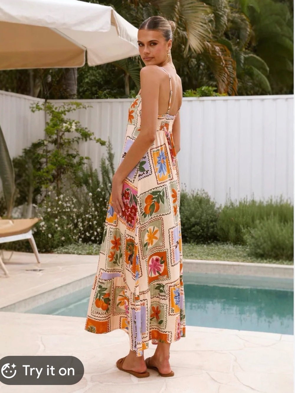 Anthropologie Kindred Floral Postcard Stamp Linen Blend Maxi Dress S NWT - Picture 2 of 6